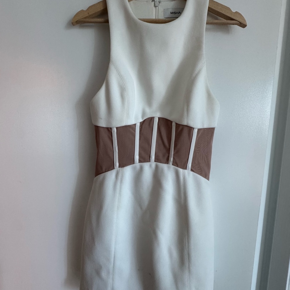 Misha White Dress with Brown Accent
